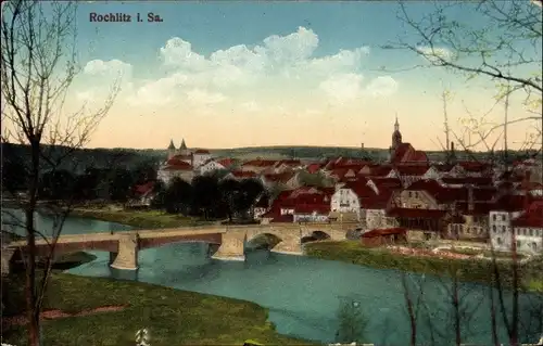 Ak Rochlitz an der Mulde Sachsen, Gesamtansicht, Brücke