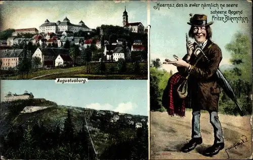Ak Augustusburg im Erzgebirge, Teilansicht, Schloss, Fritze Bliemchen