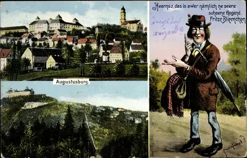 Ak Augustusburg im Erzgebirge, Teilansicht, Schloss, Fritze Bliemchen