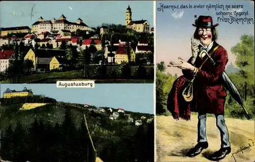 Ak Augustusburg im Erzgebirge, Teilansicht, Schloss, Fritze Bliemchen