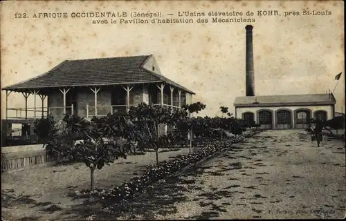 Ak Senegal, Aufzugsfabrik von Kohr, Wohnpavillon der Mechaniker