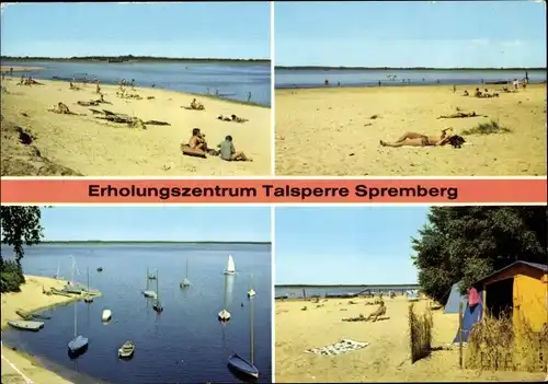 Ak Spremberg in der Lausitz, Erholungszentrum Talsperre, Strandbad, Zelt, Segelboot