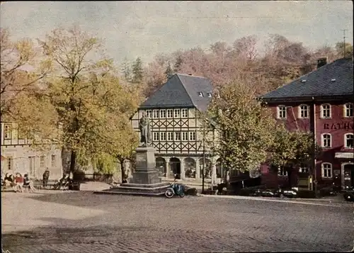 Ak Hartenstein im Erzgebirge Sachsen, Thälmannplatz, Paul Fleming Denkmal