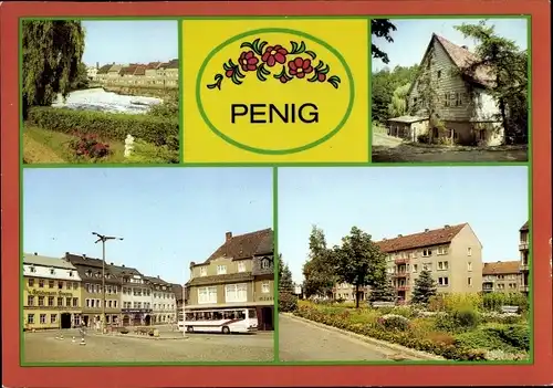 Ak Penig in Sachsen, Muldenwehr, Thierbacher Straße, Höllmühle, Markt, Pestalozzistraße