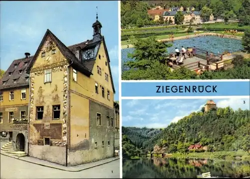 Ak Ziegenrück an der Saale Thüringen, Rathaus, Bad, Jugendherberge Theo Neubauer