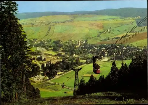 Ak Oberwiesenthal im Erzgebirge, Panorama, Seilbahn auf den Fichtelberg