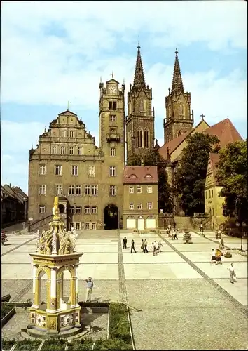 Ak Oschatz in Sachsen, Platz der DSF, Rathaus, St. Aegidien Kirche, Brunnen, Neumarkt