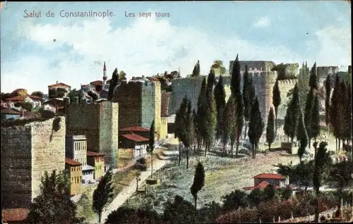 Ak Konstantinopel Istanbul Türkei, Blick auf die sieben Türme