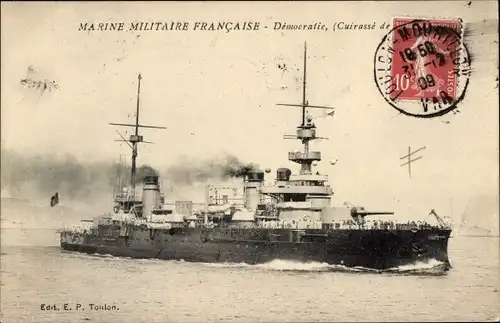 Ak Französisches Kriegsschiff, Democratie, Cuirassé