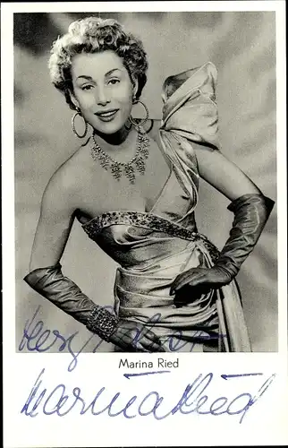 Ak Schauspielerin Marina Ried im Abendkleid, Die tolle Lola, Autogramm