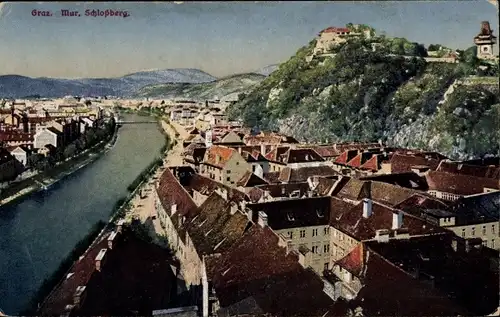 Ak Graz Steiermark, Mur, Schlossberg