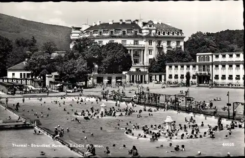 Ak Baden bei Wien in Niederösterreich, Thermal-Strandbad, Kurhotel Sanatorium Esplanade