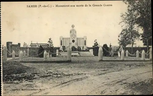 Ak Samer Pas de Calais, Denkmal für die Gefallenen des Ersten Weltkriegs