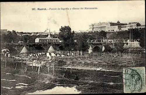 Ak Madrid Spanien, Puente de Segovia y riberas del Manzanares