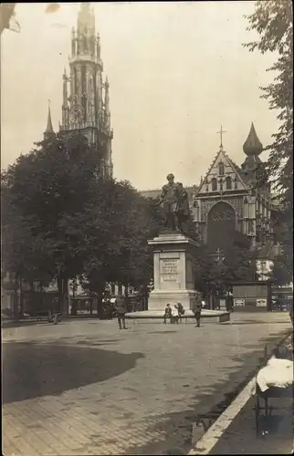 Ak Anvers Antwerpen Flandern, Platz, Denkmal, Kirche