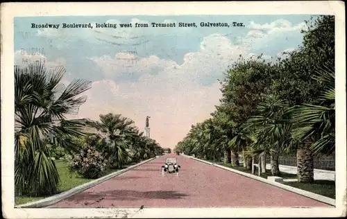 Ak Galveston Texas USA, Broadway Boulevard, Blick nach Westen von der Tremont Street