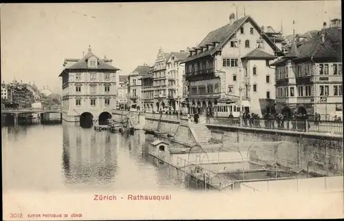 Ak Stadt Zürich Schweiz, Rathausquai
