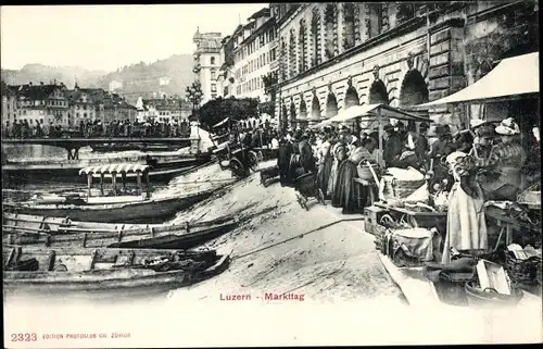 Ak Luzern Stadt Schweiz, Markttag, Boote, Marktstände