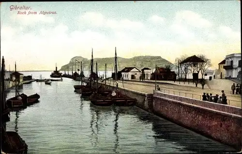 Ak Gibraltar, Blick vom Hafen von Algeciras