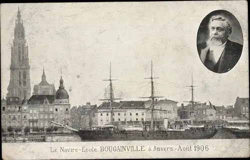 Ak Antwerpen Flandern, französisches Schulschiff Bougainville im Hafen, 1906