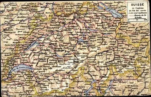 Landkarten Ak Schweiz, Kantone, Seen, Relief