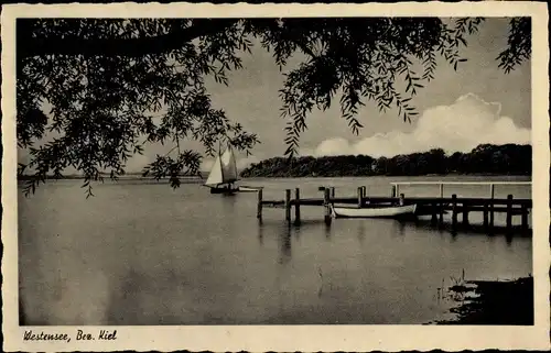 Ak Westensee in Holstein, Seebrücke, Segelboot