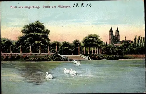 Ak Magdeburg an der Elbe, Mittagsee, Dom