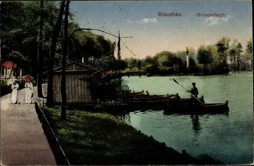 Ak Glauchau in Sachsen, Gründelteich, Boot