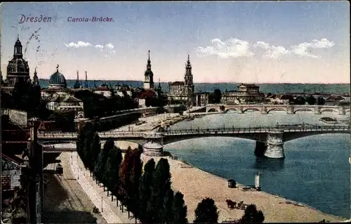 Ak Dresden Altstadt, Carola-Brücke, Elbe