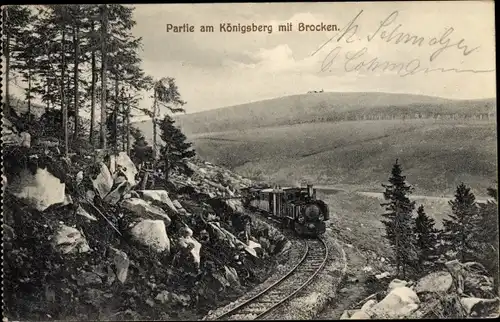 Ak Brocken Nationalpark Harz, Königsberg, Brockenbahn, Dampflok