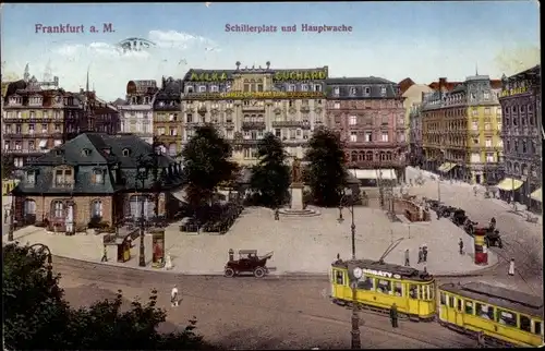 Ak Frankfurt am Main, Schillerplatz, Hauptwache, Reklame Milka Suchard, Straßenbahn