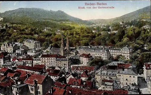 Ak Baden Baden am Schwarzwald, Blick von der Gartenstraße, Kirche