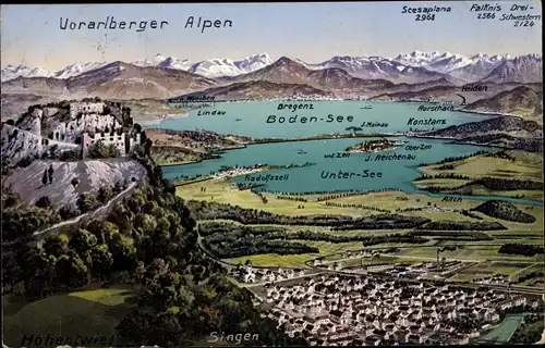 Ak Singen Hohentwiel Baden Württemberg, Panorama, Bodensee, Vorarlberger Alpen