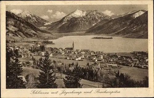 Ak Schliersee in Oberbayern, Panorama, Jägerkamp, Brecherspitze