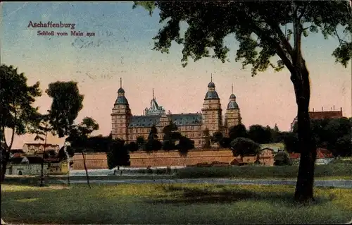 Ak Aschaffenburg in Unterfranken, Schloss vom Main aus