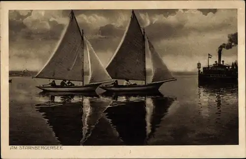 Ak Starnberg am Starnberger See Oberbayern, Segelboote, Dampfer