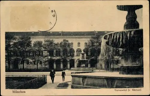 Ak München, Universität, Brunnen