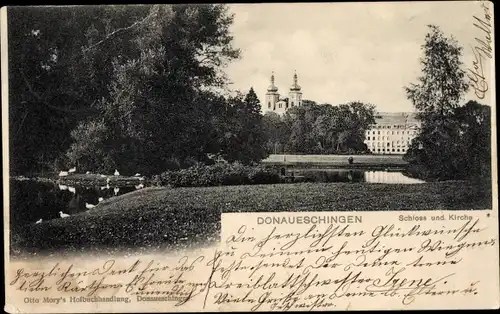 Ak Donaueschingen im Schwarzwald, Schloss, Kirche