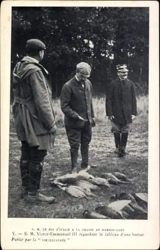 Ak Rambouillet Yvelines, König Viktor Emanuel III. von Italien auf der Jagd, Jagdbeute
