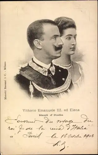 Ak König Viktor Emmanuel III., Königin Elena von Montenegro, Italienisches Königshaus