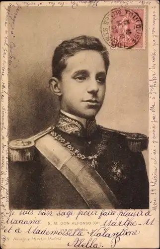 Ak König Alfons XIII. von Spanien, Portrait in Uniform