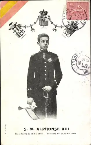 Wappen Ak König Alfons XIII. von Spanien, Portrait in Uniform