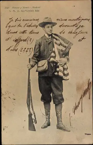 Ak König Alfons XIII. von Spanien, Jäger, Jagdwaffe