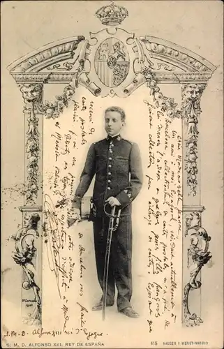 Ak König Alfons XIII von Spanien, Portrait in Uniform