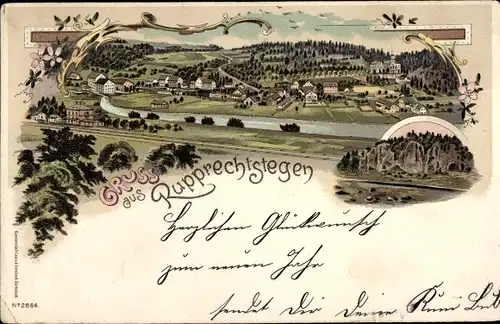 Litho Rupprechtstegen Hartenstein an der Pegnitz Mittelfranken, Gesamtansicht, Bahnstrecke, Tunnel