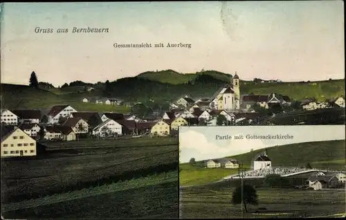 Ak Bernbeuren in Oberbayern, Gesamtansicht, Auerberg, Gottesackerkirche