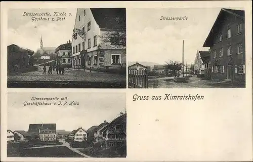 Ak Kimratshofen Altusried im Allgäu, Kirche, Gasthaus zur Post, Geschäftshaus J. P. Herz