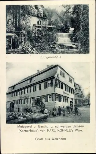 Ak Welzheim in Württemberg, Klingenmühle, Metzgerei, Gasthof zum schwarzen Ochsen, Kernerhaus