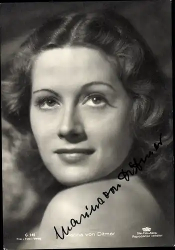 Ak Schauspielerin Marina von Ditmar, Tobis Film G 145, Autogramm