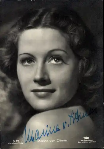Ak Schauspielerin Marina von Ditmar, Tobis Film G 145, Autogramm